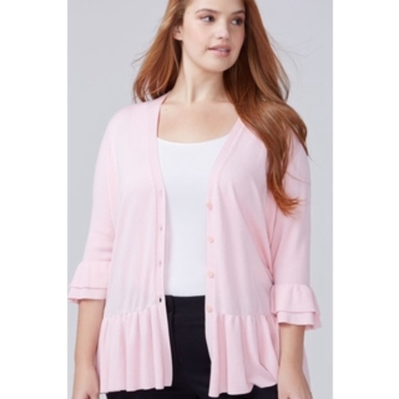 Sweaters - Lane Bryant NWT Pink Ruffle Sleeve Cardigan